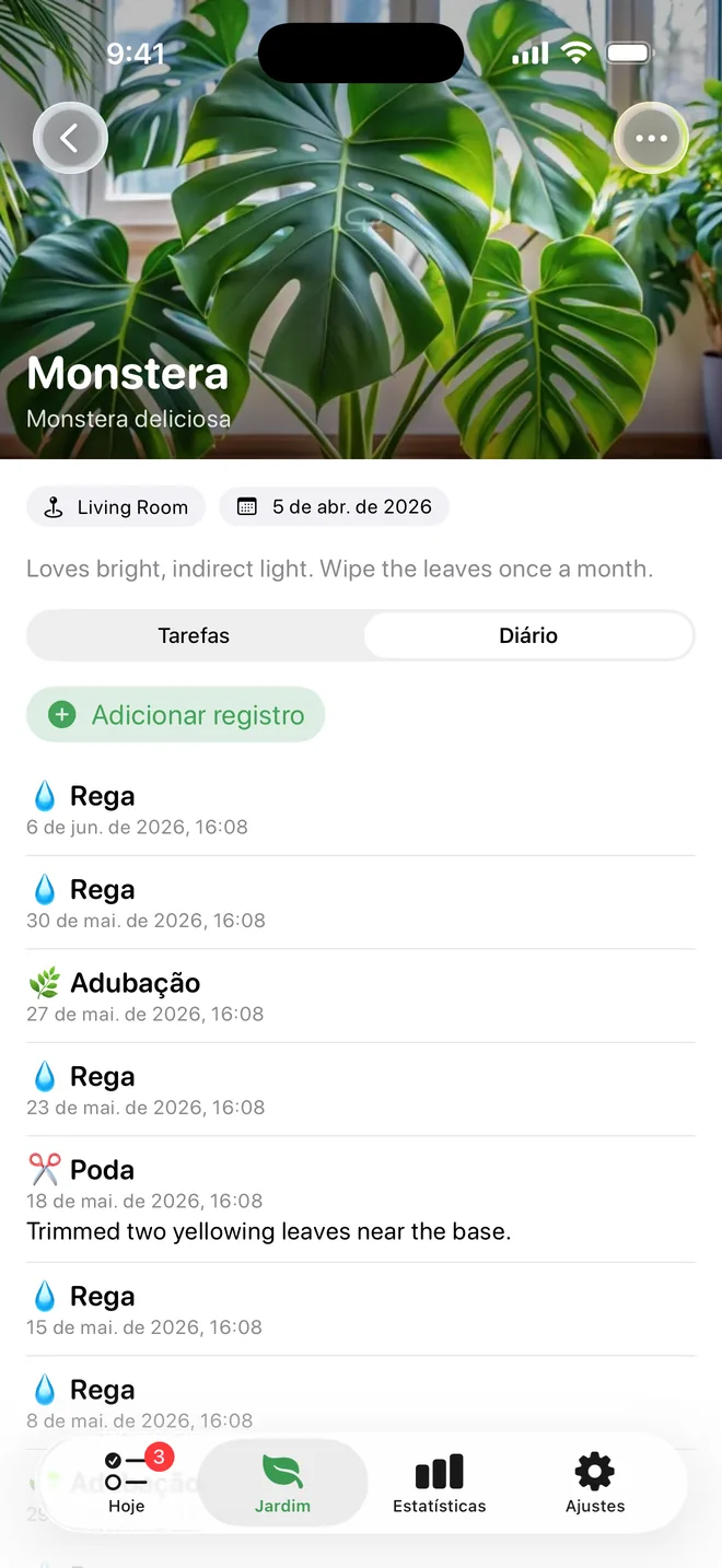 O diário das suas plantas