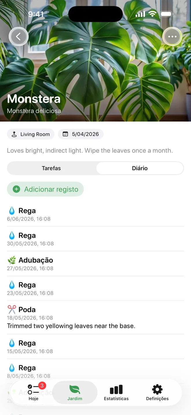 O diário das suas plantas